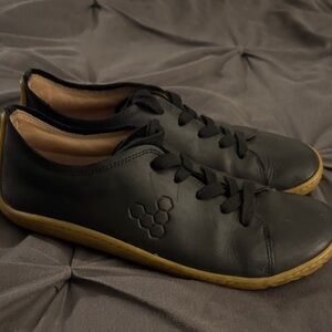 Vivo Barefoot Black Leather Sneakers with Tan Soles